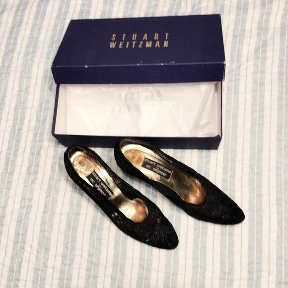 Stuart Weitzman For Mr. Seymour Black Mesh High Heel Pumps Size 8AA - Picture 3 of 6